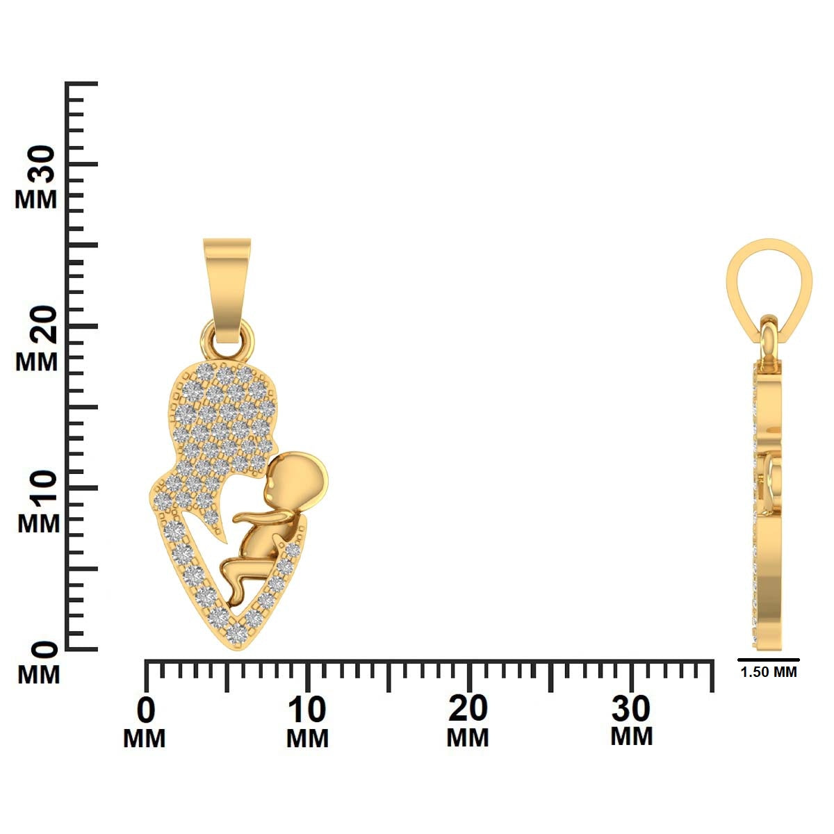 Iced Mother & Child Heart Pendant – 0.26 CT Diamond Accent | Sterling Silver