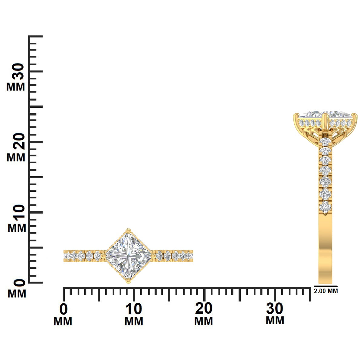 Diamond and gold ring dimensions GLAM NYC