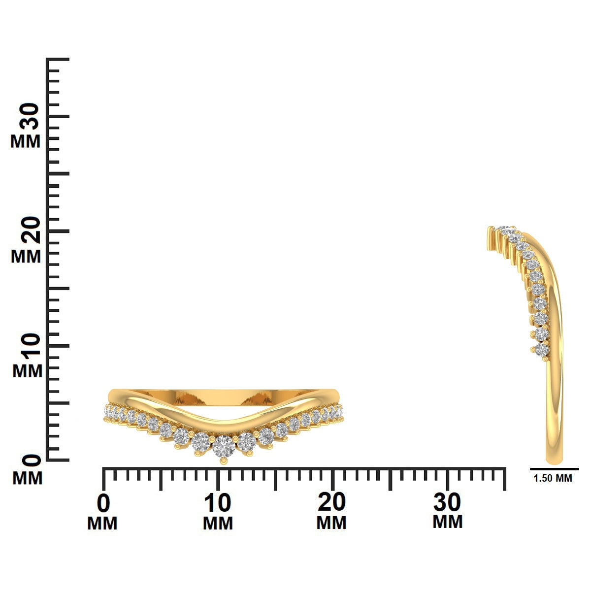 Gold ring with small diamonds dimensions GLAM NYC