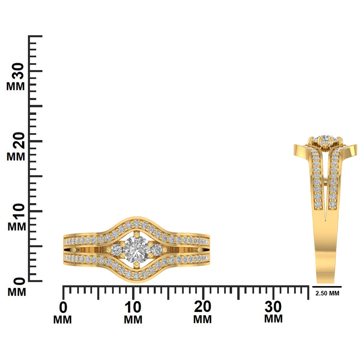 Gold ring with diamond accents dimensions GLAM NYC