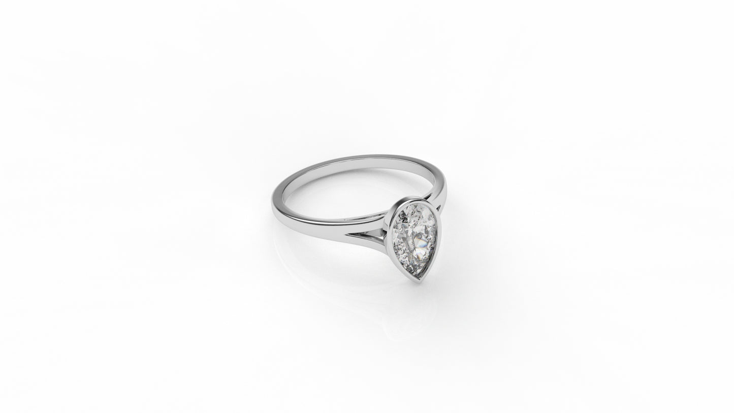 Silver ring with a pear-shaped diamond GLAM NYC