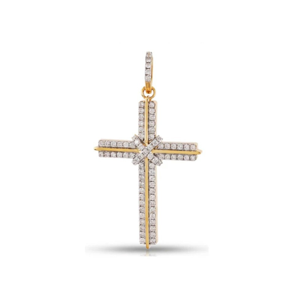 Starburst Double-Row Diamond Cross Pendant – Sterling Silver