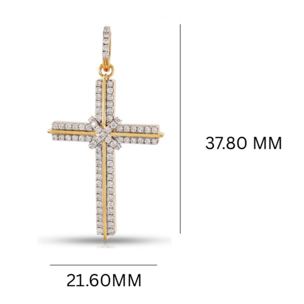 Starburst Double-Row Diamond Cross Pendant – Sterling Silver