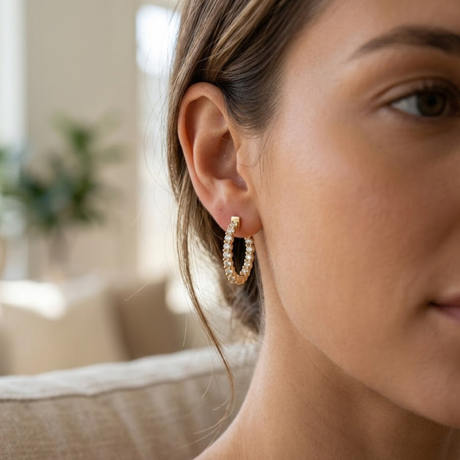 Sterling Silver Lab Diamond Hoop Earrings