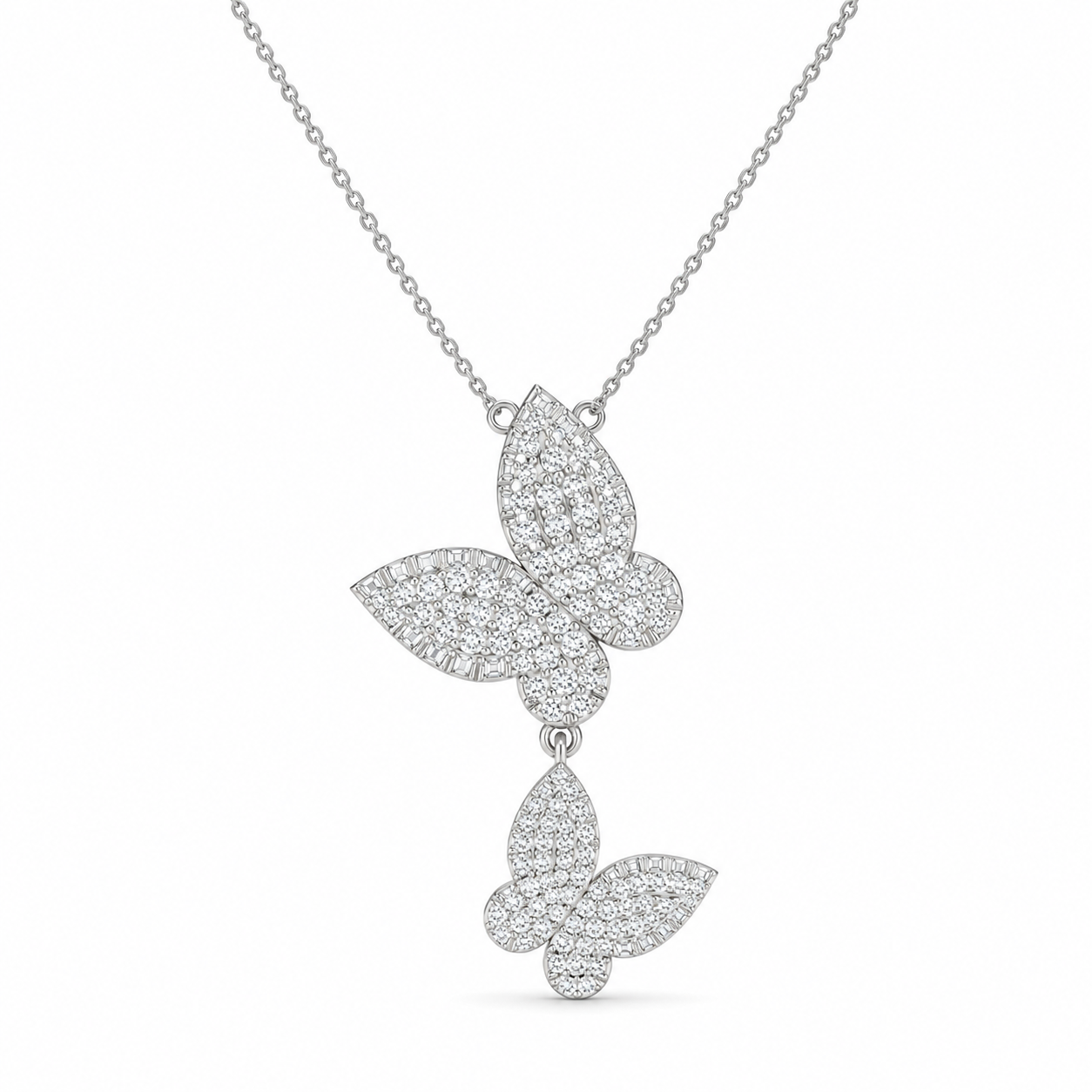 0.78 CT Diamond Butterfly Drop Pendant Necklace