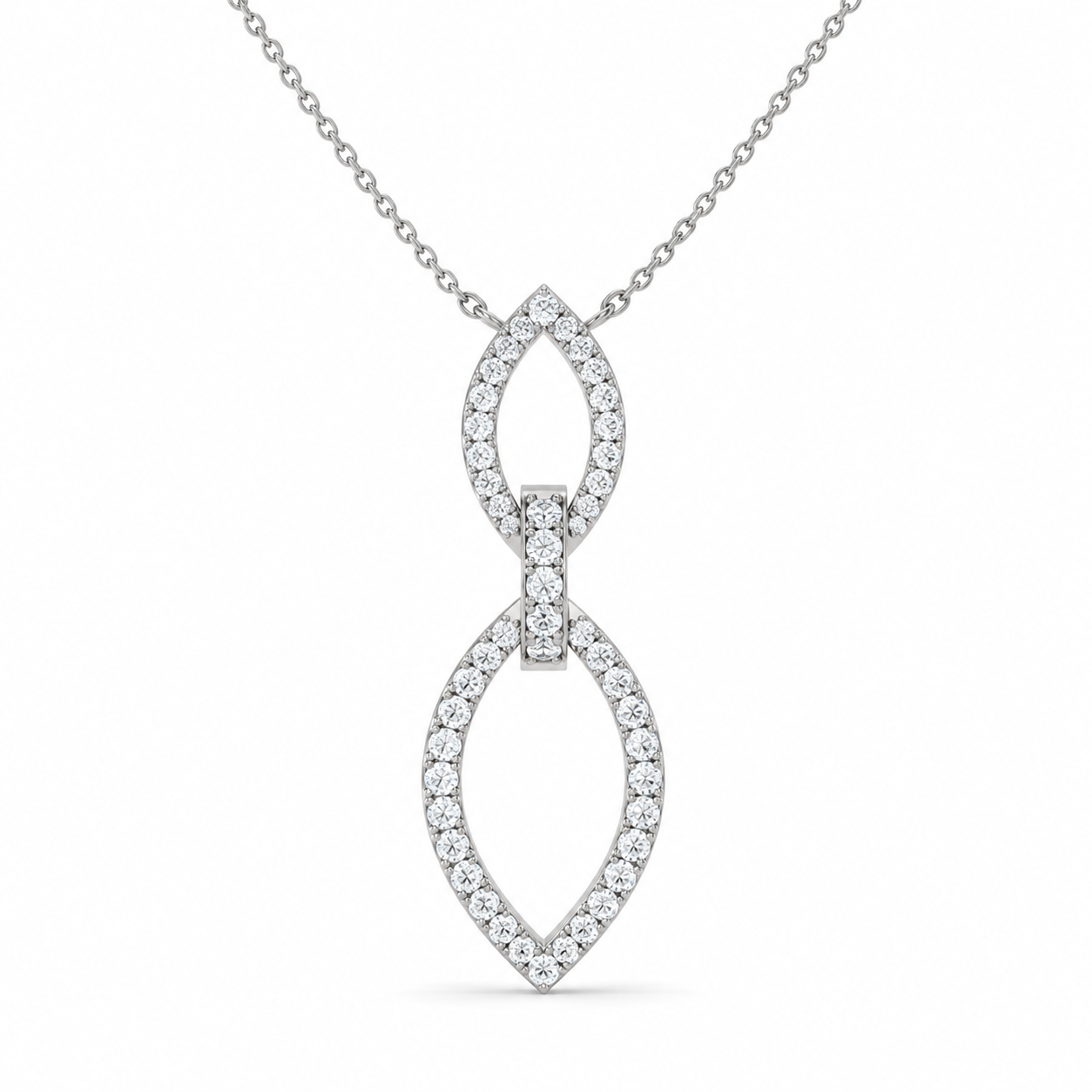 0.24 CT Diamond Double Marquise Drop Pendant Necklace