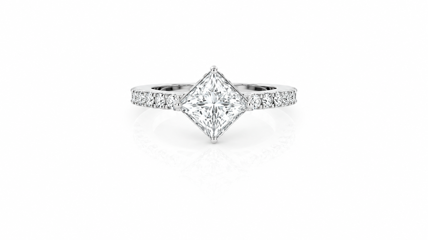 1.87 CTW Princess Cut Diamond Pavé Engagement Ring