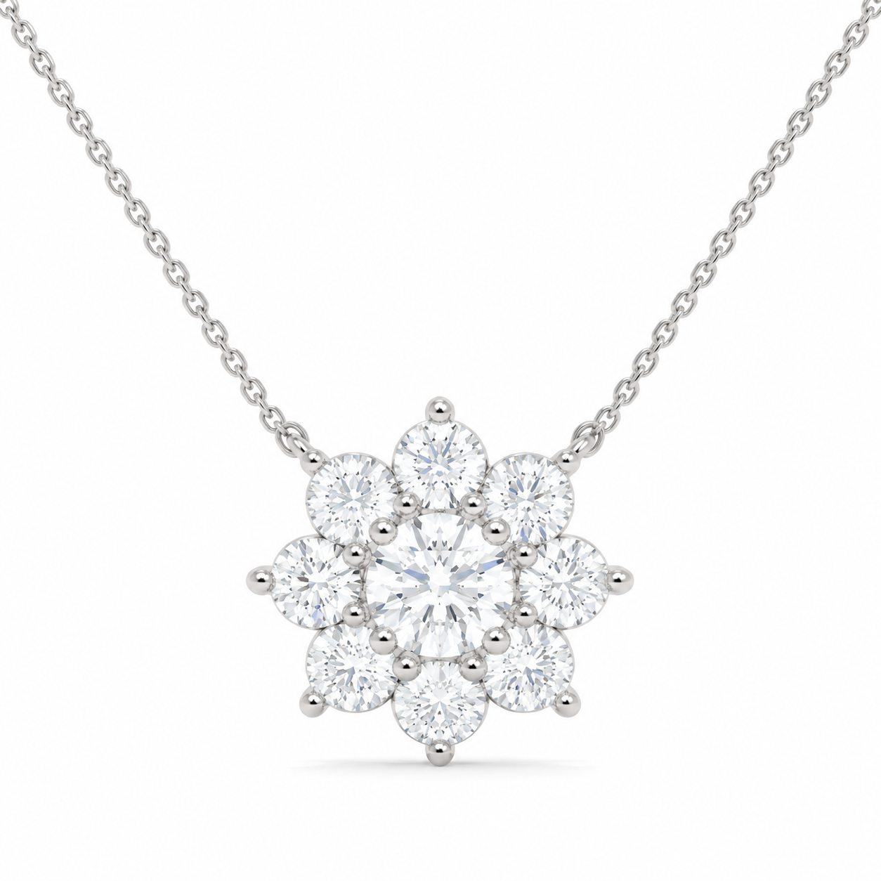 Floral Diamond Cluster Pendant Necklace - 0.93 CTW