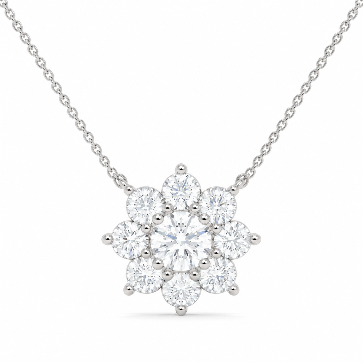 Floral Diamond Cluster Pendant Necklace - 0.93 CTW