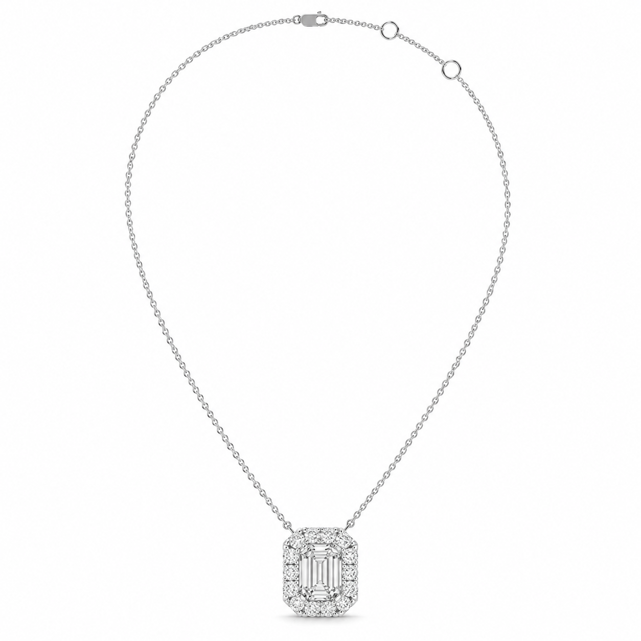 0.97 CTW Emerald Halo Diamond Pendant Necklace