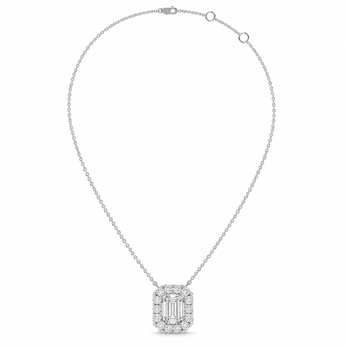 0.97 CTW Emerald Halo Diamond Pendant Necklace