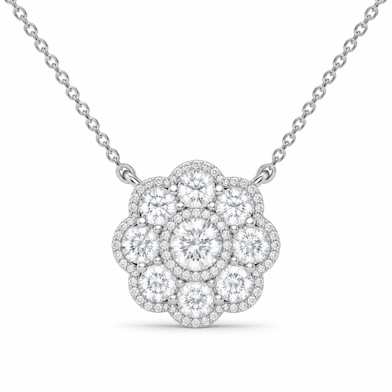0.33 CT Diamond Cluster Flower Pendant Necklace