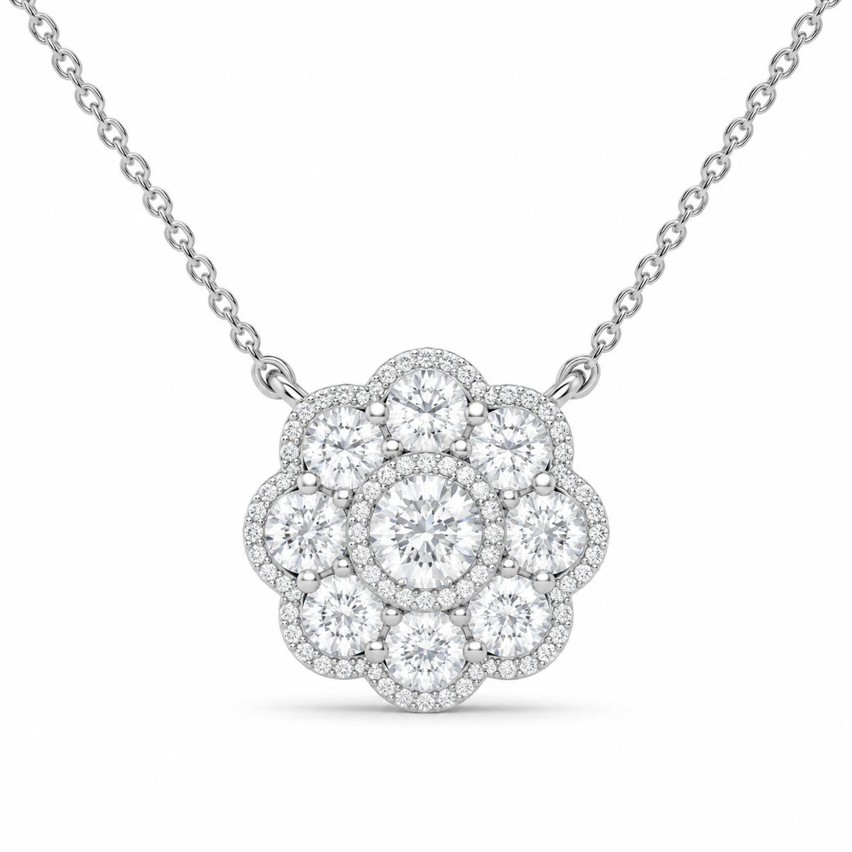 0.33 CT Diamond Cluster Flower Pendant Necklace