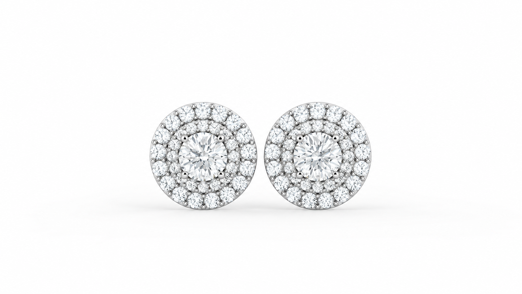 1.32 CTW Round Diamond Triple Halo Stud Earrings