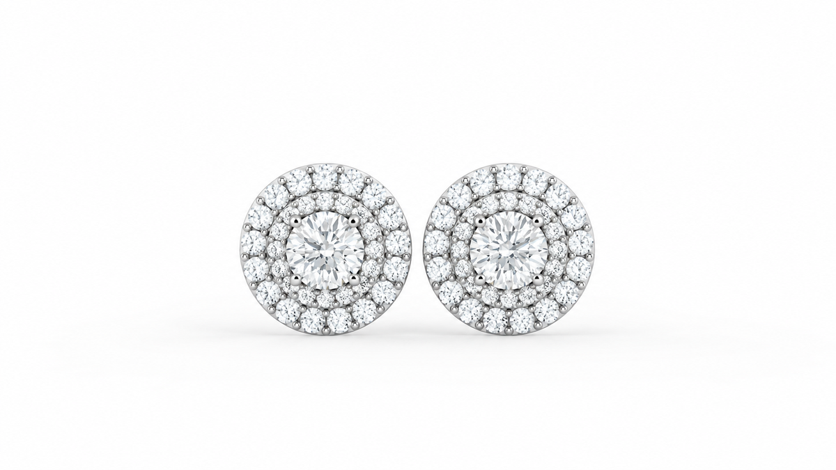 1.32 CTW Round Diamond Triple Halo Stud Earrings