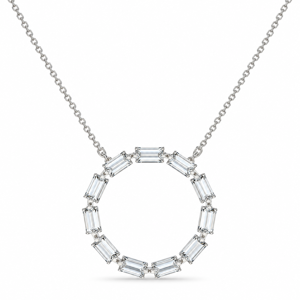 0.55 CT Baguette Diamond Circle Pendant Necklace