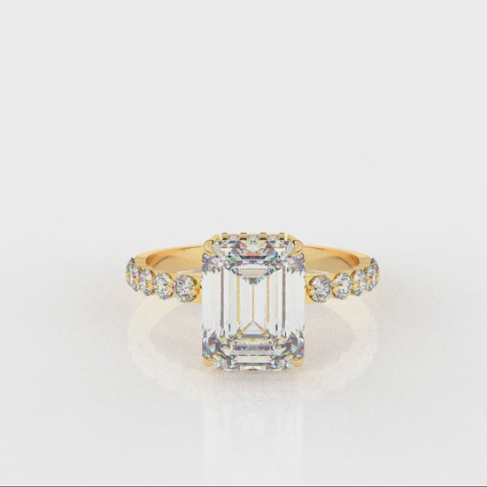3.04 CTW Emerald Cut Diamond Pavé Engagement Ring - Video
