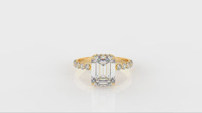 3.04 CTW Emerald Cut Diamond Pavé Engagement Ring - Video