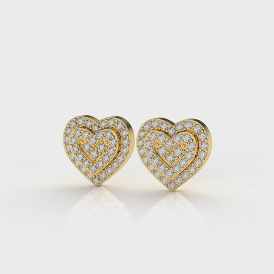 Double Heart Pavé Lab Diamond Stud Earrings