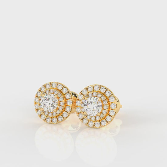 1.32 CTW Round Diamond Triple Halo Stud Earrings - Scale