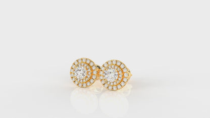 1.32 CTW Round Diamond Triple Halo Stud Earrings - Scale