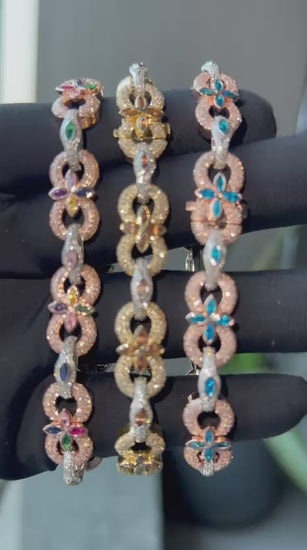 Luxury Multi-Stone Link Bracelet – 3.41 CT Diamond Accent | Sterling Silver