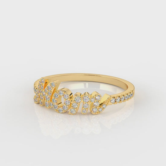 Diamond “Mom” Script Ring – 0.24 CT | Sterling Silver