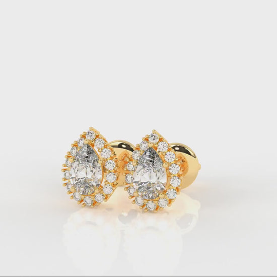 1.42 CTW Pear-Shaped Diamond Halo Stud Earrings - Video