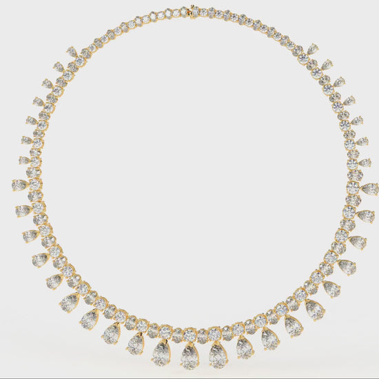 21.56 CTW Pear Cut Diamond Drop Tennis Necklace-3