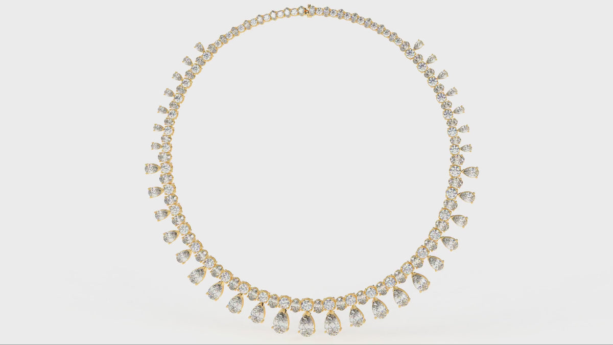 21.56 CTW Pear Cut Diamond Drop Tennis Necklace-3