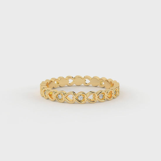Gold ring with little hearts design with small diamonds GLAM NYC