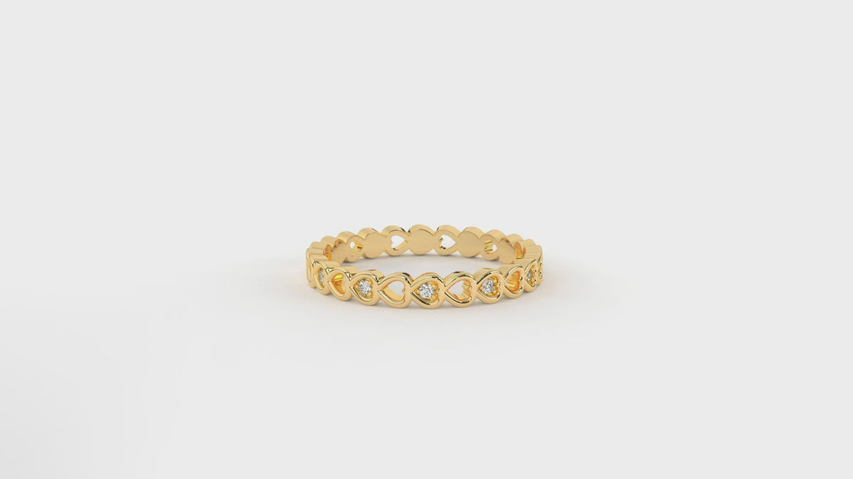 Gold ring with little hearts design with small diamonds GLAM NYC