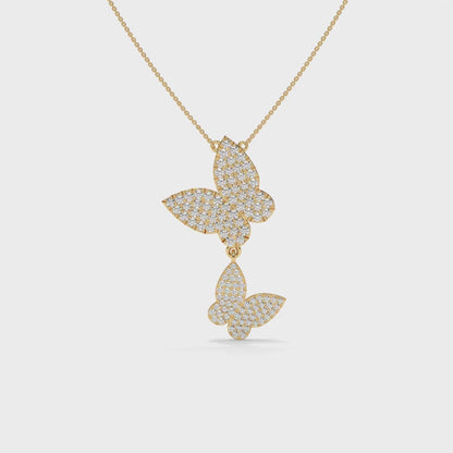 0.78 CT Diamond Butterfly Drop Pendant Necklace Video