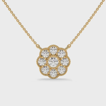 0.33 CT Diamond Cluster Flower Pendant Necklace – Yellow Gold – Video