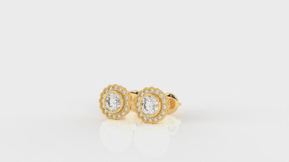 1.32 CTW Round Diamond Double Halo Stud Earrings