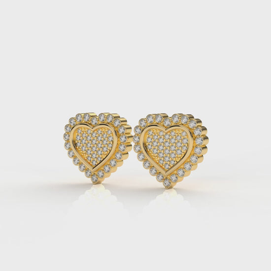 Heart shaped gold earrings with diamonds GLAM NYC 