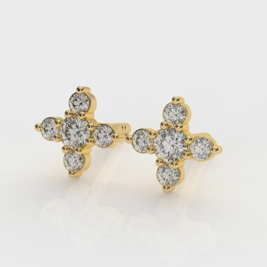 Classic Diamond Cluster Cross Stud Earrings