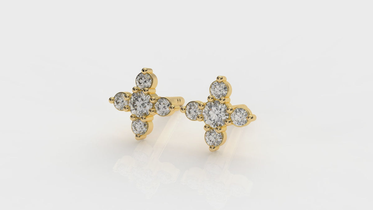 Classic Diamond Cluster Cross Stud Earrings
