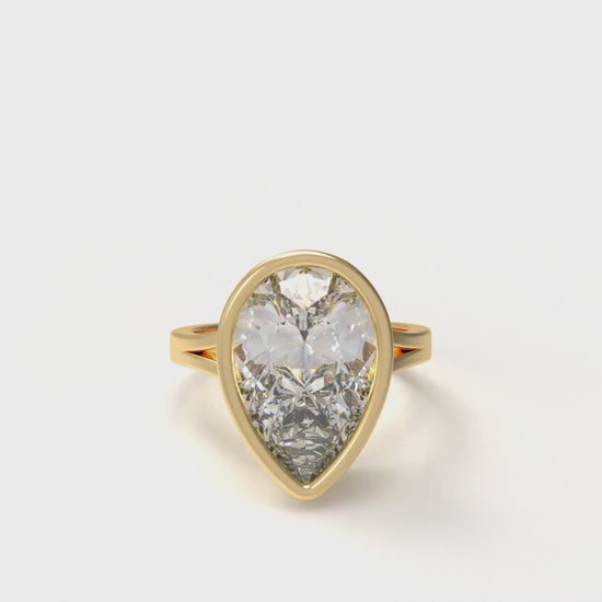 6.20 CTW Pear Cut Diamond Bezel Solitaire Engagement Ring - Video