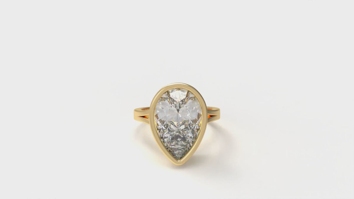 6.20 CTW Pear Cut Diamond Bezel Solitaire Engagement Ring - Video