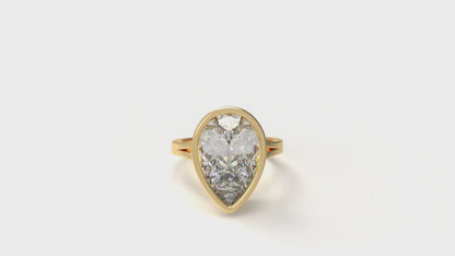6.20 CTW Pear Cut Diamond Bezel Solitaire Engagement Ring - Video