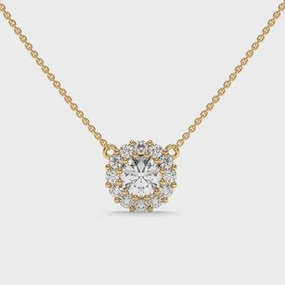 0.30 CT Diamond Halo Cluster Pendant Necklace - Yellow Gold - Product Video